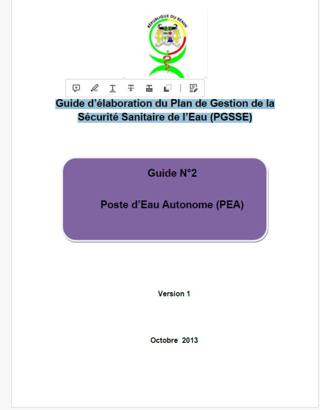 Guide d'élaboration du Plan de Gestion de la Sécurité Sanitaire de l'Eau (PGSSE)_PEA