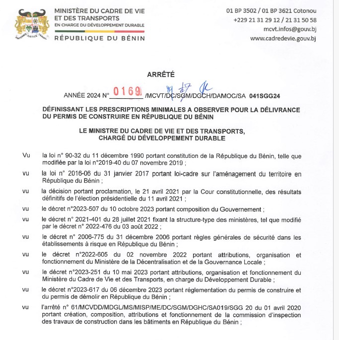 ARRETE 2024 N° 0169MCVT_DC_ SGM_ DGCH_DAMOC_SA 