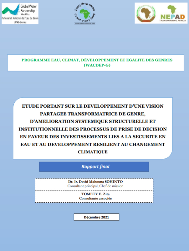 Etude portant sur le développement d'une vision partagée transformatrice genre, d'amélioration systémique structurelle et institutionnelle des processus de prise de décision en faveur des investissements liés à la sécurité en eau et au développement résilient au changement climatique 